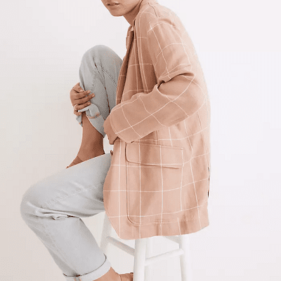 pink oversized boyfriend blazer that is washable