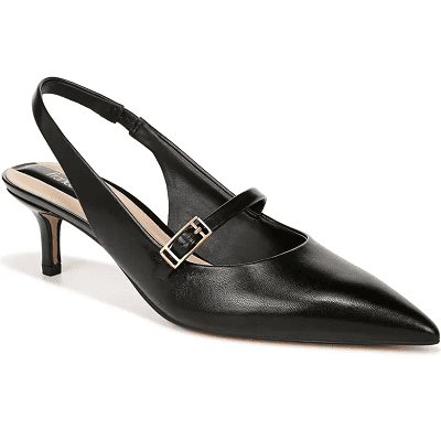 low kitten heel with strap across front