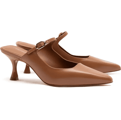caramel colored mule heels