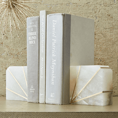 bookends with an art deco marble detail