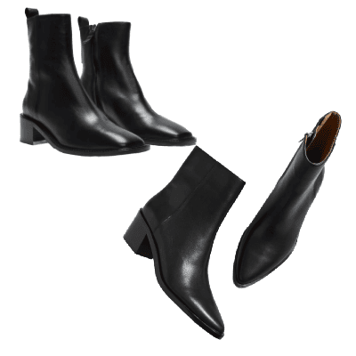 collage of two mid-shaft sleek but walkable booties