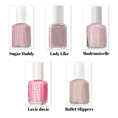 collage of 5 great nail colors for conservative offices
